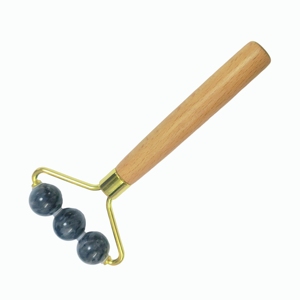 Customized logo Anti Aging Wooden Handle Lightning Stone Three <b>Balls</b> Jade Roller for Face - Product Image 4