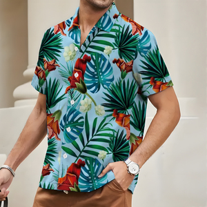 Benutzer definierte Sublimation Blumen druck Casual Summer Beach Tägliches Büro Urlaub Shirt Button Designer Einzigartiges Herren Hawaii hemd - Product Image 5