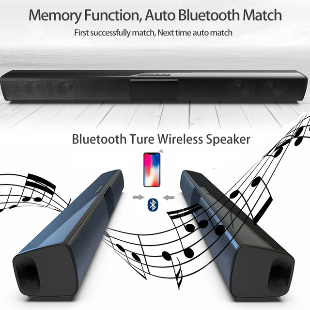 BS-28B Horizontal TV Soundbar, Detached Wireless Bass Unit Full Connectivity for Enhanced TV and Movie Sound