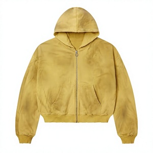 Unisex Oversized <b>Zip</b>-Up <b>Hoodie</b> Solid Yellow Woven Fleece 100% Cotton Casual Streetwear <b>Pocket</b> Regular Fit Winter Wear - Product Image 1