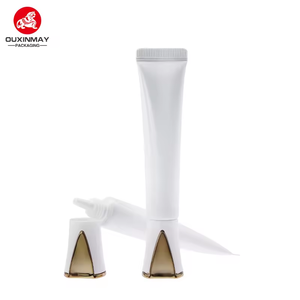 Envase reciclable BB Cream Tubes PE blanco con punta de boquilla larga Tapa dorada para protector solar Lápiz labial Loción Máscara Cosméticos - Product Image 4