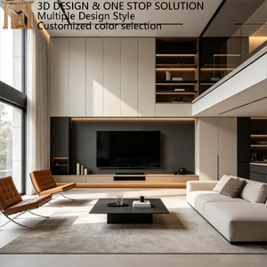 Mobile TV Minimalista Integrato a Parete 360° con Console Sospesa e Illuminazione LED per Soffitti Alti - Product Image 2