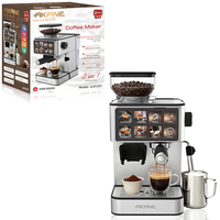 Cafetera AKANE A.81257, 1600 W, 20 Bares, Máquina de Espresso, Capacidad de 1.8 L, Molinillo de Granos de 280 g, Ciclo de Preparación Doble, 2 en 1