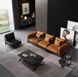 <strong>Italy</strong> Style 100% Genuine Brown <strong>Leather</strong> Three Seat Sofa Set for Living Room Genuine <strong>Leather</strong> Chairs - Product Image 3