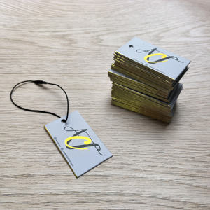 Prix de gros, faible MOQ, étiquette grise personnalisée pour vêtements avec logo, porte-étiquette en feuille d'or pour les petites entreprises - Product Image 2