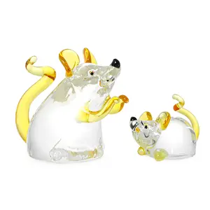 Crystal Standing Mouse and Small Mouse Set Collectible Figurines Animal Paperweight for Home Office Decoration