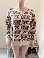 Pull-over décontracté pour femme, style vintage occidental, motif nœud fer à cheval, tricoté à manches longues, nouvelle collection automne, vente en gros
