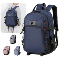 Tas Ransel Laptop HAIBOWY Logo Kustom Tahan Air untuk Perjalanan, Kantor, Pelajar, Aktivitas Luar Ruangan, Notebook, Biru Pink, Kasual, Olahraga
