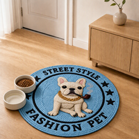Tapis d'alimentation pour animaux de compagnie personnalisé avec impression de bouledogue français, tapis de sol en polyester absorbant l'eau avec dos antidérapant en caoutchouc