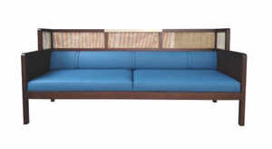New Chinese Zen-inspired Vertical Striped Solid Black Walnut Wood Two-Seater Restaurant Lounge Sofa Modern Design Fabric - Product Image 6