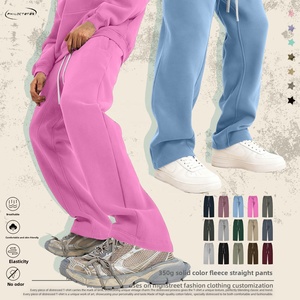 305G Fall/Winter Heavyweight Fleece-lined Cotton/Polyester Slightly Elastic American Vintage Straight Casual Trousers For <strong>Men</strong> - Product Image 2