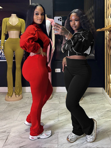 <span class=keywords><strong>Tuta</strong></span> elasticizzata in due pezzi <span class=keywords><strong>con</strong></span> Cardigan a maniche lunghe <span class=keywords><strong>felpa</strong></span> Crop Top e pantaloni attillati a vita alta - Product Image 4