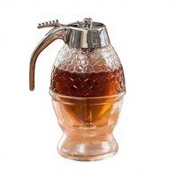Distributeur de miel en verre moderne de 200 ml avec support pour les fêtes – Pot à miel transparent