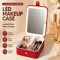 Mini trousse de maquillage portable pliable avec miroir simple face éclairé par LED, sac de rangement compact pour cosmétiques, idéal pour sac à main et voyage, maquillage rapide