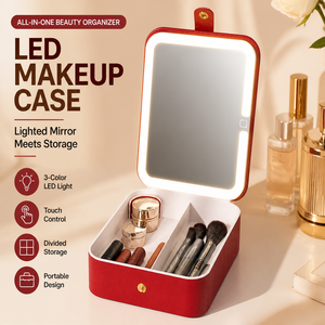 Mini Portable Foldable <strong>Makeup</strong> Case LED Lighted Single-Sided <strong>Mirror</strong> Compact Cosmetic Storage Bag for Purse Travel Quick <strong>Makeup</strong> - Product Image 1