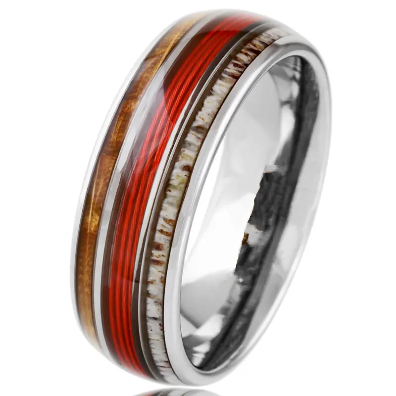 Wholesale price factory supply Iron wire inlay tungsten carbide rings silver black plated men jewelry tungsten ring