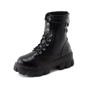 Botas de punta redonda para mujer, botines informales Retro de tacón grueso para Otoño e Invierno - Product Image 1