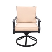 Fauteuil pivotant d'extérieur avec coussins beiges, structure en aluminium noir, fauteuil de jardin