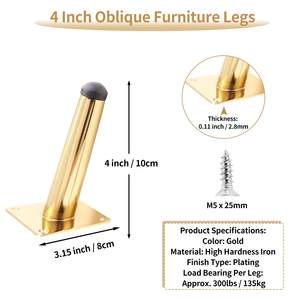 तिरछे फर्नीचर पैर 4 इंच पतला भारी शुल्क आयरन अस्पताल सोफा कुर्सी ओटामन और ड्रेसर पैरों का उपयोग करें - Product Image 3