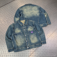 Ensemble deux pièces streetwear homme en jean délavé vintage et veste en denim, fabrication sur mesure OEM ODM, motif 3D, délavage moyen