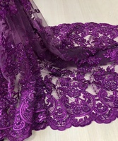 Tela de Tul con Lentejuelas y Cuentas Moradas de Lujo, Bordado a Mano de Alta Calidad para Vestidos de Novia y Prendas