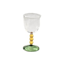 Tasse en verre à vin de couleur amusante soufflée à la main personnalisée verres à vin en verre à tige circulaire à blocage de couleur en borosilicate à vendre