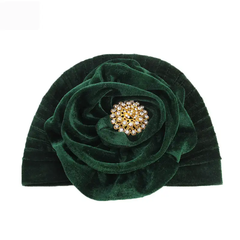 उच्च-गुणवत्ता सादे मिश्र धातु ब्रोच हीरे सोने मखमल बड़ा फूल स्कार्फ भारतीय टोपी मुस्लिम स्कार्फ फूल महिला टोपी