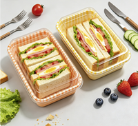Boîte à gâteau rectangulaire en PET transparent avec couvercle en dôme rigide à motif gingham de qualité alimentaire jetable pour sushi, salade, pain, mousse