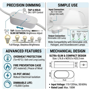 Interruptor Deslizante de Atenuación en Línea de Fábrica Directa, Control Triac, Atenuación Suave para Lámparas - Product Image 2