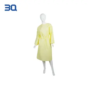 3Q Jaune Level1 Médical Jetable Drapé Isolation Robe Vêtements avec Cravates Tissu Non-tissé Imperméable Adulte Ce Sécurité Personnelle