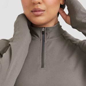 Custom Sweat-Wicking Islamic <strong>Longline</strong> Quarter Zip <strong>Long</strong> <strong>Sleeve</strong> <strong>Tops</strong> Modest Sports Muslim Oversized Women Gym Workout Yoga T-Shirt - Product Image 2