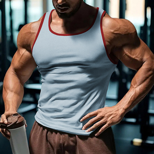 Débardeur de sport pour homme, logo personnalisable, couleur unie, bloc de couleur, poids lourd, côtelé, extensible, sous-vêtement de sport - Product Image 1