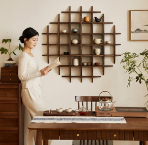 Solid Rubber <strong>Wood</strong> Floating Display Rack for Kitchen &amp; Living Room Minimalist Wall <strong>Shelf</strong> with 5-Tier Storage - Product Image 5