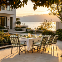 Tables et chaises d'extérieur en fer forgé de style sud-ouest français, ensembles de meubles de jardin pour patio, mobilier de salon d'hôtel, résistant à l'eau et au soleil