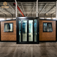 Casa Contenedor Expandible de Doble Ala, Villa de Jardín con Acabado de Madera, Cabaña para Invitados, Casa Móvil Modular Prefabricada de Instalación Rápida