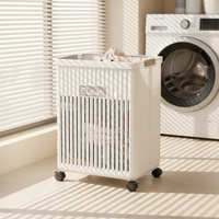 Panier à linge pliable en plastique avec roulettes amovibles et poignée latérale pour salle de bain