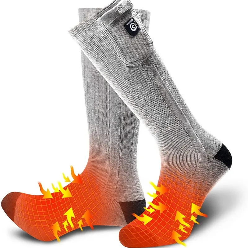 Chaussettes chauffantes pour les sports de plein air unisexes de haute qualité Chaussettes chauffantes thermiques rechargeables électriquement antidérapantes Logo Designer Pattern