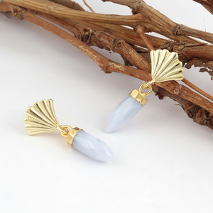 Boucles d'oreilles pendantes en agate bleue naturelle vintage de Bohème faites à la main en plaqué or pour - Product Image 1