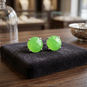 Wholesale Price Fashion Vintage Anniversary Gift Wedding Party <b>Stud</b> Earrings Natural Stone 925 <b>Sterling</b> <b>Silver</b> Green Chrysoprase - Product Image 3