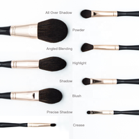 Set Kuas Makeup Profesional RTS 8 Buah Warna Hitam dengan Wadah PU, Bulu Sintetis Berkualitas Tinggi untuk Riasan Foundation Sehari-hari