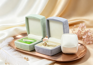 Whole Set High-End Handmade Jewelry Boxes <b>Wrapped</b> Velvet Fabric Hard Base Multi Color Combination Flip Opening Four-Color - Product Image 6
