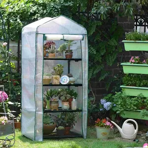 4Tier Mini Greenhouse Indoor Outdoor with PE Cover and Roll-Up Zipper Door, Portable Waterproof Cloth Greenhouse Tent Grow Seeds