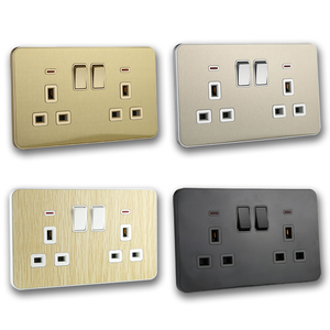 Fabrika doğrudan satış İngiltere standart duvar anahtarları ve prizler paslanmaz çelik çift 13A anahtarlı priz LED göstergesi ile - Product Image 1