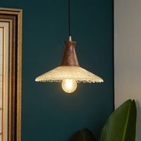 Lampe suspendue en verre et bois de noyer de style japonais vintage, Wabi-Sabi, LED, pour salle à manger, café, îlot de cuisine, bar