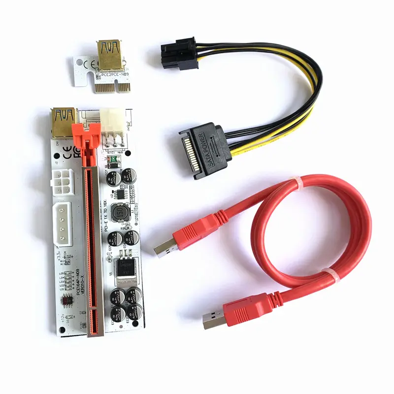 PCIE-elevador para tarjeta de vídeo, adaptador PCI Express, Molex, 6 pines, SATA a USB 3,0, Cable X1 X16 con 8 condensadores