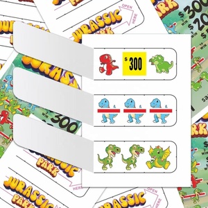 Cartes à languettes dinosaures mignonnes, tailles personnalisées, logo, papier recyclable, impression offset, loterie à languettes, montant du prix aléatoire - Product Image 1
