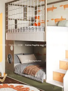 <span class=keywords><strong>Lit</strong></span> superposé en bois personnalisable de 1,35 m pour adolescents, usage domestique, avec filet de sécurité et dimensions uniformes (largeur/<span class=keywords><strong>hauteur</strong></span>) pour chambre à coucher - Product Image 2