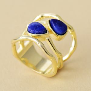 بيع بالجملة مجوهرات اوروبية مطلية بالذهب حجران عقيق أسود لابيس للنساء كوكوكوتيل باند خاتم خواتم على الموضة - Product Image 6