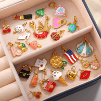 LUOYUNE Pendentifs Breloques en Laiton Plaqué Or 18K avec Zircon Cubique, Style Kawaii, Motifs Totem, Animaux, Plantes et Objets, pour Bureau/Carrière, Vente en Gros DIY