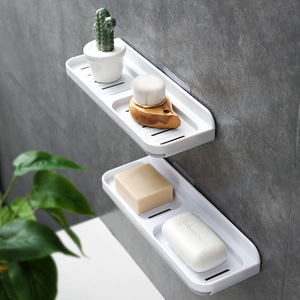 Wall Mounted Plastic Double Layer Soap Dish For Bathroom And Toilet Porcelain White <b>Light</b> Gray Rectangular - Product Image 2